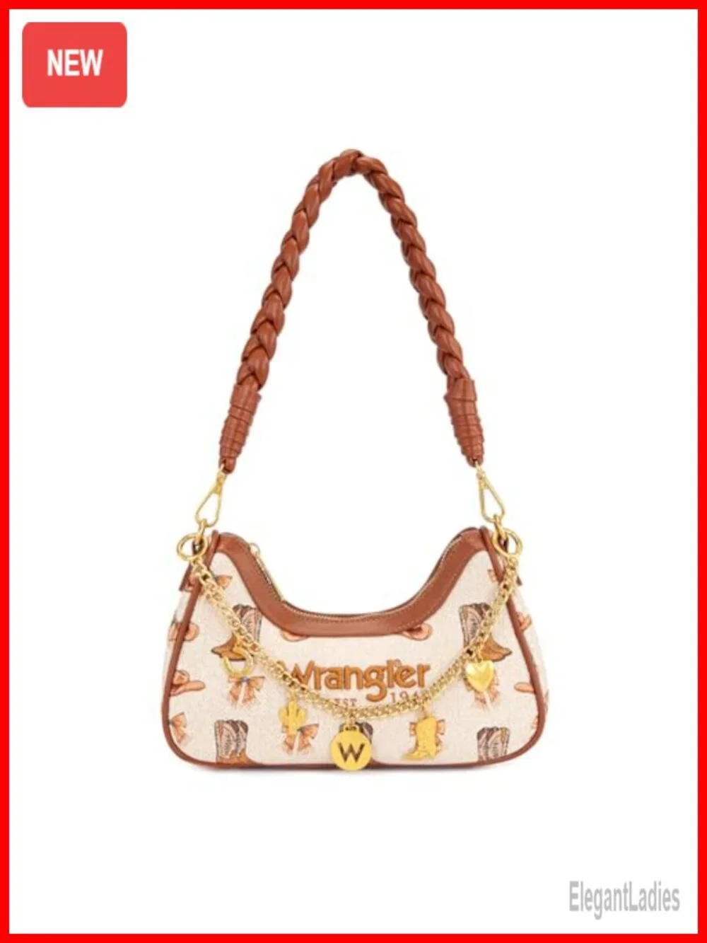 Vintage Y2K Crescent Hobo Shoulder Bag with Gold Chain Detailing and Cowboy